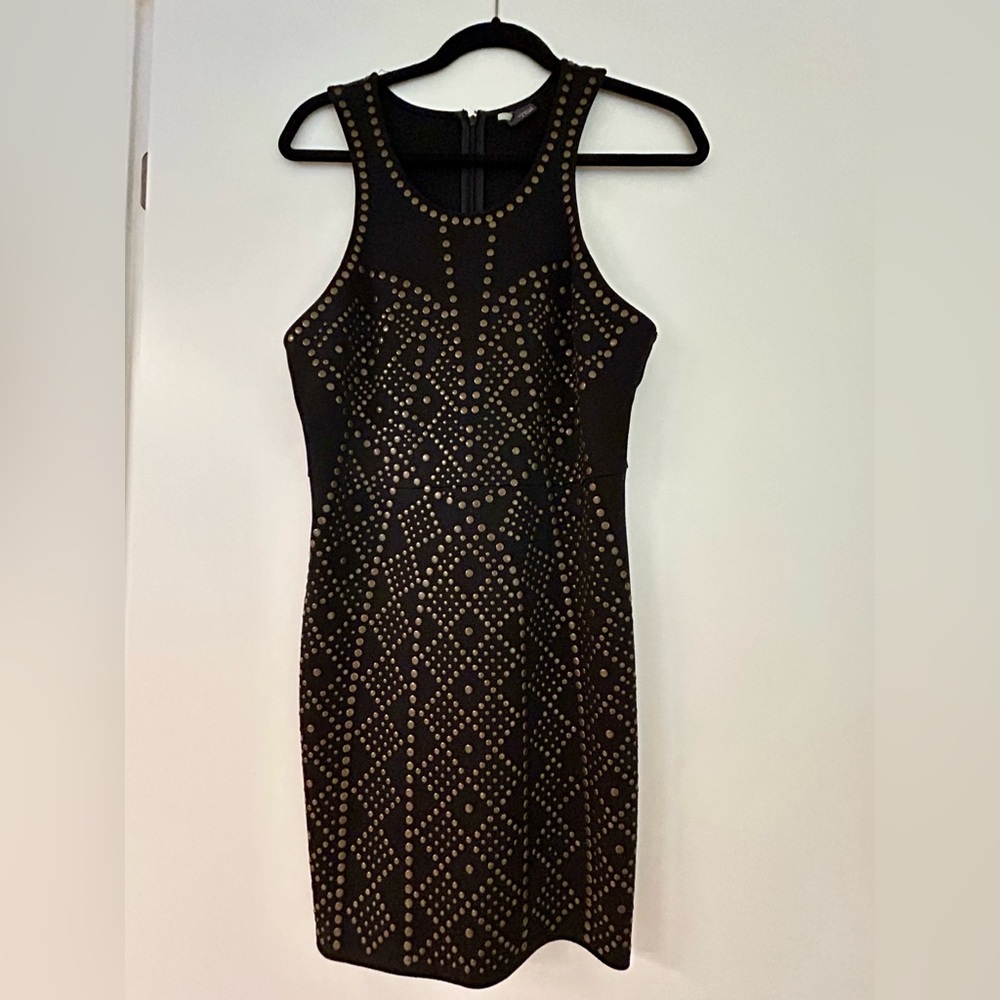 Studded Bodycon Dress – Black Gold Stud Mini Size L
